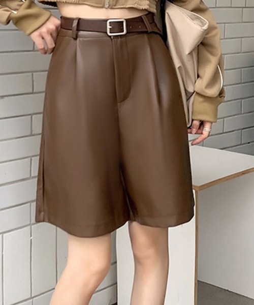 LYEON(リヨン)の「ベルト付きレザーハイウエストショートパンツ(その他パンツ・レディース・ブラック/ベージュ/ブラウン・FREE)」の9枚目の写真