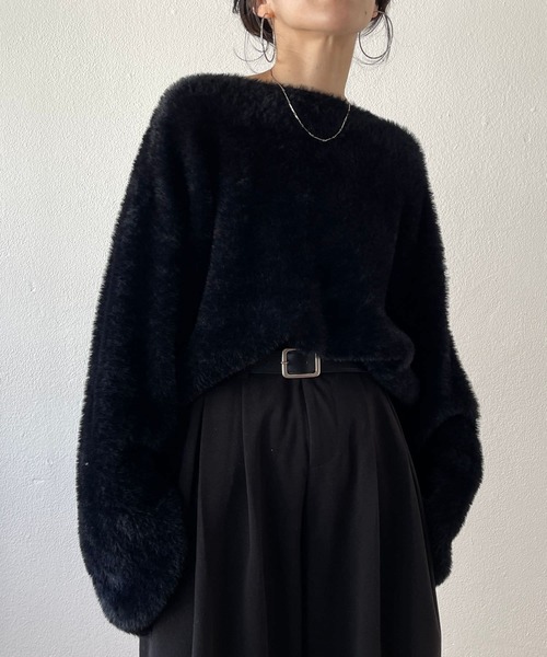 wee9s（ウィークス）の「2way shaggy over knit / 前後ツーウェイシャギーオーバーニット（ニット/セーター・レディース・アイボリー/ブラック/ベージュ/ピンク・FREE）」の2枚目の写真