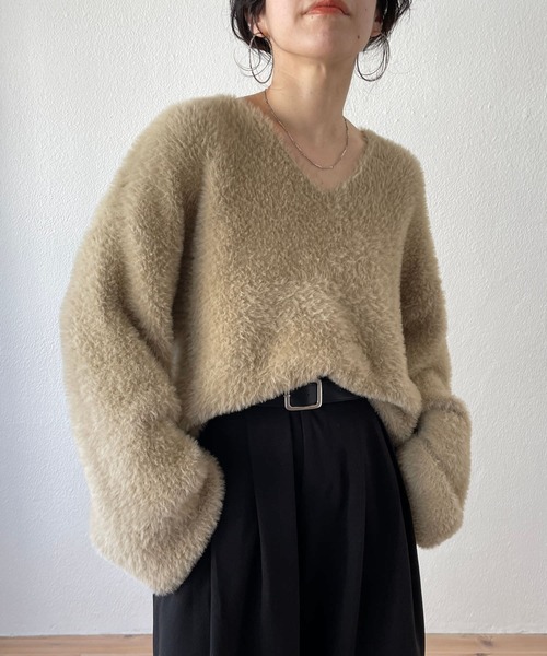 wee9s（ウィークス）の「2way shaggy over knit / 前後ツーウェイシャギーオーバーニット（ニット/セーター・レディース・アイボリー/ブラック/ベージュ/ピンク・FREE）」の15枚目の写真
