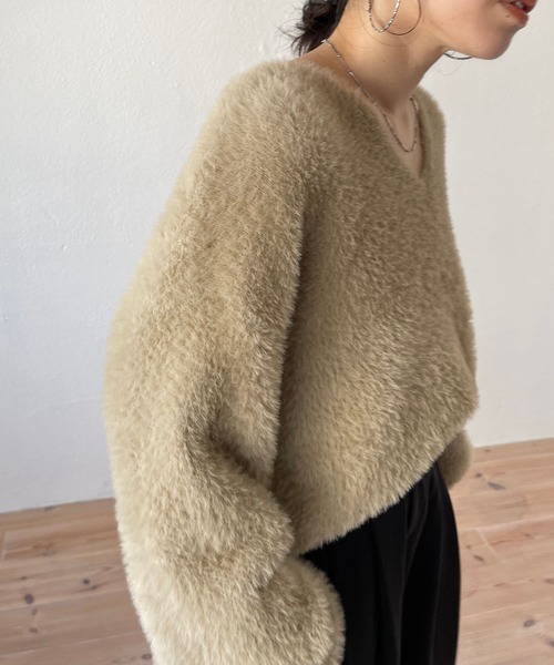 wee9s（ウィークス）の「2way shaggy over knit / 前後ツーウェイシャギーオーバーニット（ニット/セーター・レディース・アイボリー/ブラック/ベージュ/ピンク・FREE）」の9枚目の写真