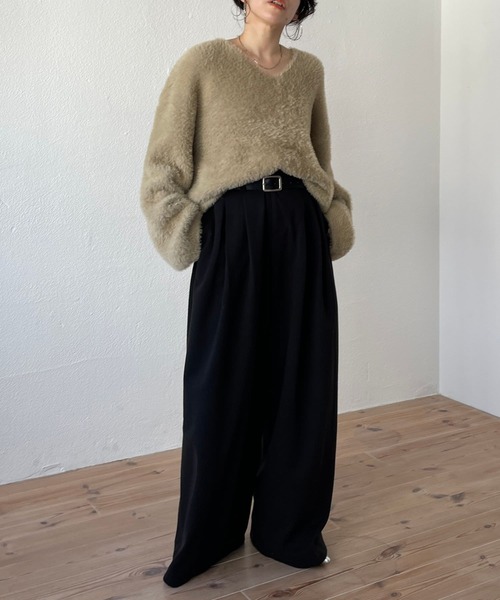 wee9s（ウィークス）の「2way shaggy over knit / 前後ツーウェイシャギーオーバーニット（ニット/セーター・レディース・アイボリー/ブラック/ベージュ/ピンク・FREE）」の11枚目の写真