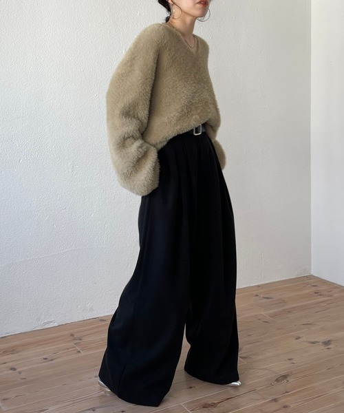 wee9s（ウィークス）の「2way shaggy over knit / 前後ツーウェイシャギーオーバーニット（ニット/セーター・レディース・アイボリー/ブラック/ベージュ/ピンク・FREE）」の12枚目の写真