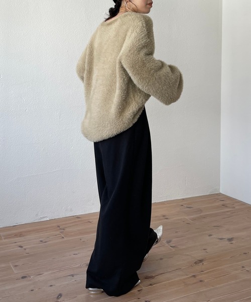 wee9s（ウィークス）の「2way shaggy over knit / 前後ツーウェイシャギーオーバーニット（ニット/セーター・レディース・アイボリー/ブラック/ベージュ/ピンク・FREE）」の13枚目の写真