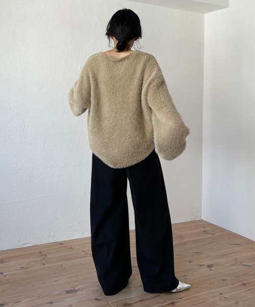 wee9s（ウィークス）の「2way shaggy over knit / 前後ツーウェイシャギーオーバーニット（ニット/セーター・レディース・アイボリー/ブラック/ベージュ/ピンク・FREE）」の14枚目の写真