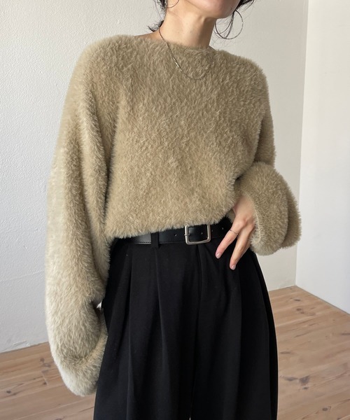 2way shaggy over knit / 前後ツーウェイシャギーオーバーニット