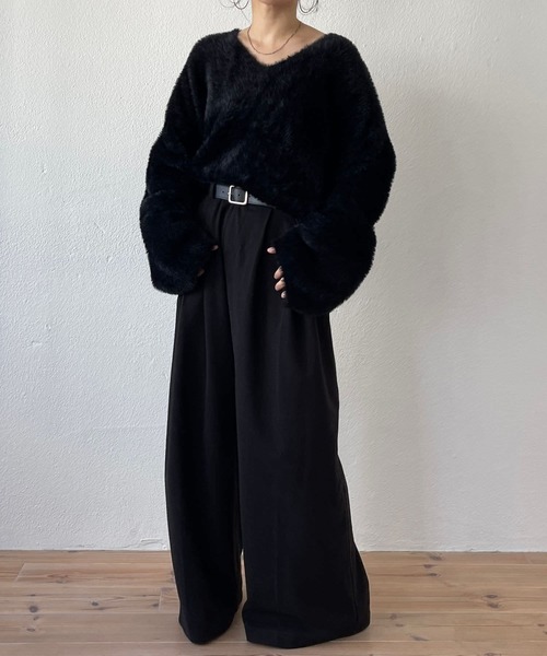 wee9s（ウィークス）の「2way shaggy over knit / 前後ツーウェイシャギーオーバーニット（ニット/セーター・レディース・アイボリー/ブラック/ベージュ/ピンク・FREE）」の18枚目の写真