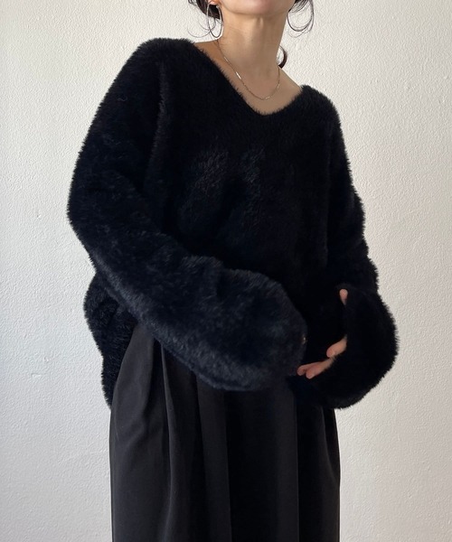 2way shaggy over knit / 前後ツーウェイシャギーオーバーニット