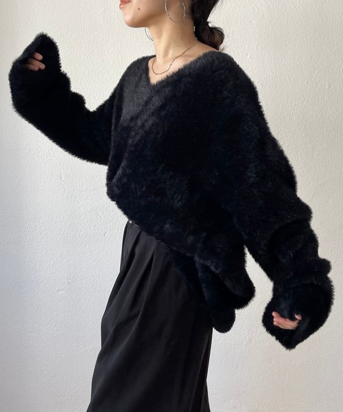 wee9s（ウィークス）の「2way shaggy over knit / 前後ツーウェイシャギーオーバーニット（ニット/セーター・レディース・アイボリー/ブラック/ベージュ/ピンク・FREE）」の22枚目の写真