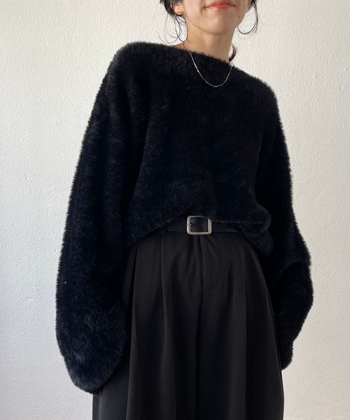 wee9s（ウィークス）の「2way shaggy over knit / 前後ツーウェイシャギーオーバーニット（ニット/セーター・レディース・アイボリー/ブラック/ベージュ/ピンク・FREE）」の16枚目の写真