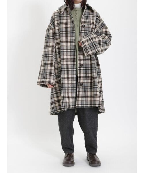 Samansa Mos2（サマンサ モスモス）の「起毛チェックステンカラーコート（ステンカラーコート・レディース・イエロー/グレー・F）」の5枚目の写真