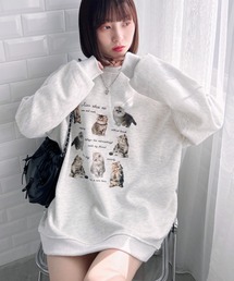 メニーキャットロゴプリントスウェットトップス