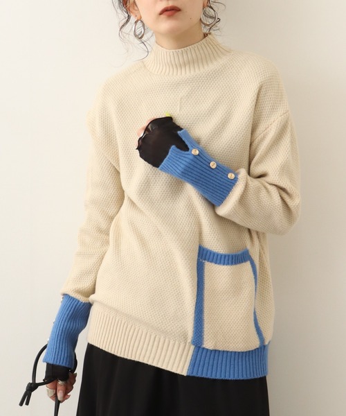 ニット セーター a.n.l 鹿の子編み配色ニット レディース セール】a.n.l 鹿の子編み配色ニット（ニット/セーター）｜a.n.l