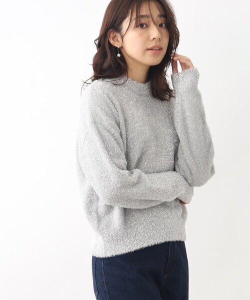 index(インデックス)の「◆ラメフェザークルーネックニット(ニット/セーター・レディース・シルバー系5/ライトオレンジ系1/ライトグレー系5・36/38/42/40)」の3枚目の写真