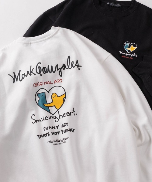 Mark Gonzales（マーク・ゴンザレス）の「【90】【Mark Gonzales / マーク ゴンザレス】別注 ハートモチーフ バックプリント 裏起毛 スウェット ユニセックス（スウェット・レディース・ブルー/イエロー/レッド/ホワイト/ピンク/グリーン系その他/グリーン系その他2/ブルー系その他/ピンク系その他2/ホワイト系その他/ブルー系その他2/イエロー系その他/ピンク系その他/ホワイト系その他2/イエロー系その他2/ライトグレー系1/ホワイト系/ホワイト系1/ブラック系/ブラック系1/ライトグレー系・L/M/XL）」の5枚目の写真