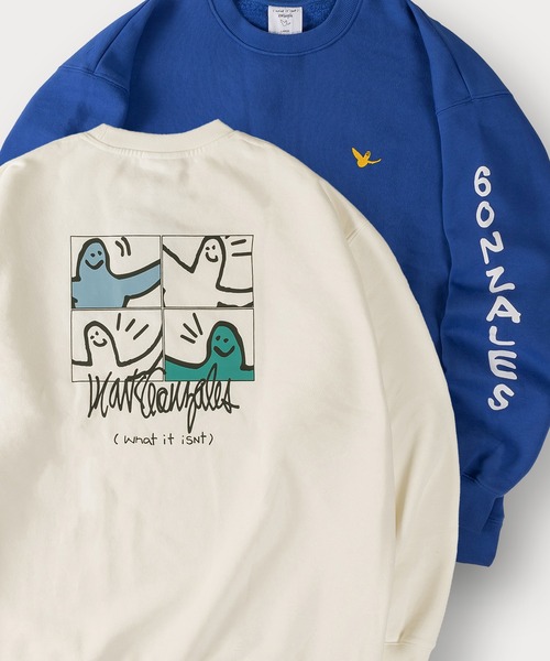 Mark Gonzales（マーク・ゴンザレス）の「【90】【Mark Gonzales / マーク ゴンザレス】別注 ハートモチーフ バックプリント 裏起毛 スウェット ユニセックス（スウェット・レディース・ブルー/イエロー/レッド/ホワイト/ピンク/グリーン系その他/グリーン系その他2/ブルー系その他/ピンク系その他2/ホワイト系その他/ブルー系その他2/イエロー系その他/ピンク系その他/ホワイト系その他2/イエロー系その他2/ライトグレー系1/ホワイト系/ホワイト系1/ブラック系/ブラック系1/ライトグレー系・L/M/XL）」の2枚目の写真