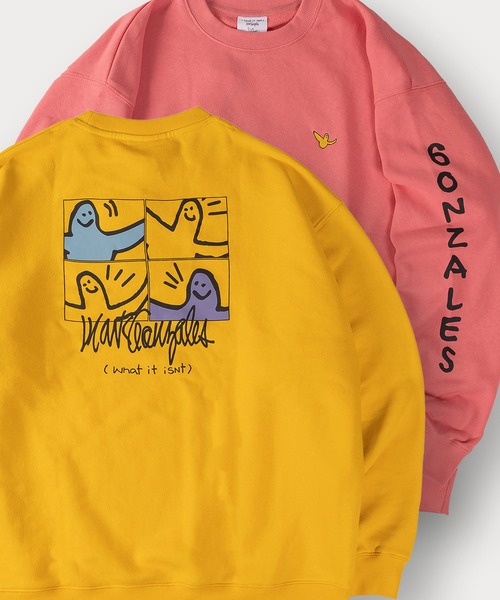 Mark Gonzales（マーク・ゴンザレス）の「【90】【Mark Gonzales / マーク ゴンザレス】別注 ハートモチーフ バックプリント 裏起毛 スウェット ユニセックス（スウェット・レディース・ブルー/イエロー/レッド/ホワイト/ピンク/グリーン系その他/グリーン系その他2/ブルー系その他/ピンク系その他2/ホワイト系その他/ブルー系その他2/イエロー系その他/ピンク系その他/ホワイト系その他2/イエロー系その他2/ライトグレー系1/ホワイト系/ホワイト系1/ブラック系/ブラック系1/ライトグレー系・L/M/XL）」の15枚目の写真