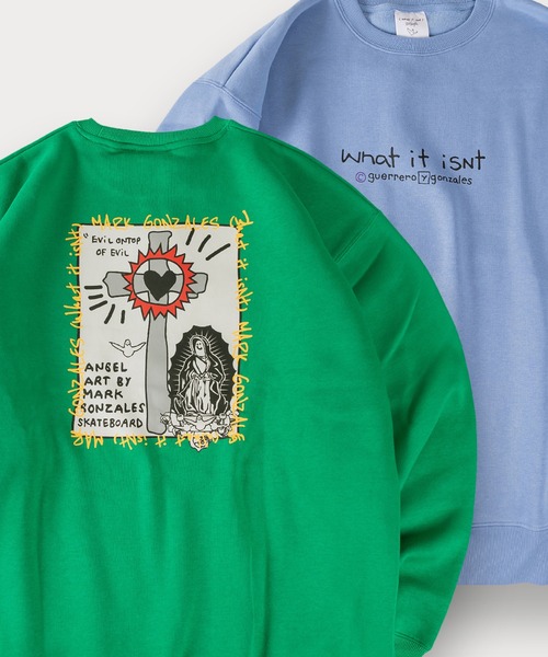 Mark Gonzales（マーク・ゴンザレス）の「【90】【Mark Gonzales / マーク ゴンザレス】別注 ハートモチーフ バックプリント 裏起毛 スウェット ユニセックス（スウェット・レディース・ブルー/イエロー/レッド/ホワイト/ピンク/グリーン系その他/グリーン系その他2/ブルー系その他/ピンク系その他2/ホワイト系その他/ブルー系その他2/イエロー系その他/ピンク系その他/ホワイト系その他2/イエロー系その他2/ライトグレー系1/ホワイト系/ホワイト系1/ブラック系/ブラック系1/ライトグレー系・L/M/XL）」の11枚目の写真