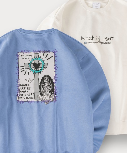 Mark Gonzales（マーク・ゴンザレス）の「【90】【Mark Gonzales / マーク ゴンザレス】別注 ハートモチーフ バックプリント 裏起毛 スウェット ユニセックス（スウェット・レディース・ブルー/イエロー/レッド/ホワイト/ピンク/グリーン系その他/グリーン系その他2/ブルー系その他/ピンク系その他2/ホワイト系その他/ブルー系その他2/イエロー系その他/ピンク系その他/ホワイト系その他2/イエロー系その他2/ライトグレー系1/ホワイト系/ホワイト系1/ブラック系/ブラック系1/ライトグレー系・L/M/XL）」の14枚目の写真