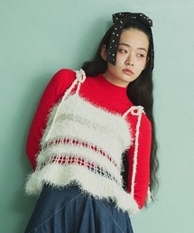 フリンジフリルニットキャミトップス