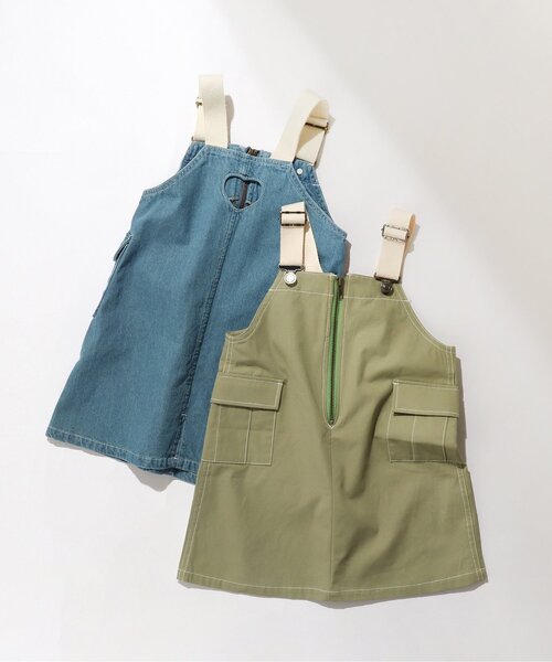 apres les cours(アプレレクール)の「ハートあきカーゴジャンスカ(ジャンパースカート・キッズ・カーキ/インディゴブルー・140/80/90/110/100/120/130)」の12枚目の写真