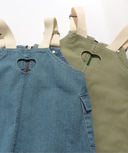 apres les cours(アプレレクール)の「ハートあきカーゴジャンスカ(ジャンパースカート・キッズ・カーキ/インディゴブルー・140/80/90/110/100/120/130)」の14枚目の写真