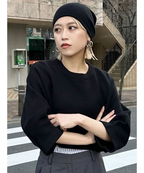 MURUA（ムルーア）の「ミラノリブボリュームスリーブニット（ニット/セーター・レディース・ホワイト/ブラック/ブルー・FREE）」の5枚目の写真