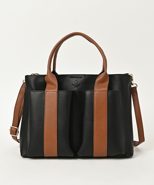 D.KELLY（ディーケリー）の「D.KELLY モダンバイカラーアウトポケット2WAYトートバッグ レディース バッグ（トートバッグ・レディース・モスグリーン/キャメル/モカ/ダークブルー/マスタード/オフホワイト/ローズ/ブラック/ライトピンク/グレイッシュベージュ/スカイブルー・ONE SIZE）」の14枚目の写真