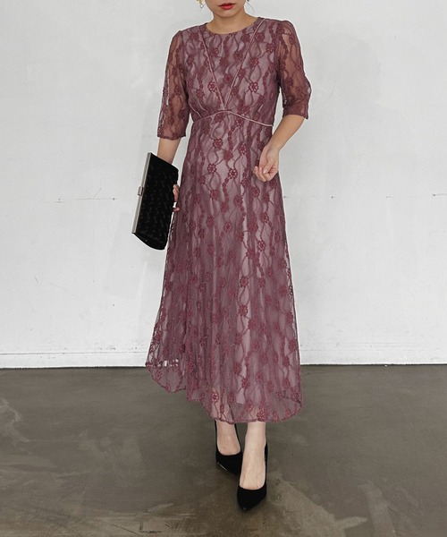 My shawty(マイシャウティー)の「natural flare lace dress(ドレス・レディース・スモークピンク/ブラウン・FREE)」の2枚目の写真