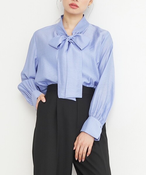 OPAQUE.CLIP（オペークドットクリップ）の「◆≪美人百花掲載≫ ヴィンテージシアーボウタイブラウス【洗濯機洗い可】（シャツ/ブラウス・レディース・ピンク/アイボリー/ライトブルー・36/38/40/42）」の10枚目の写真