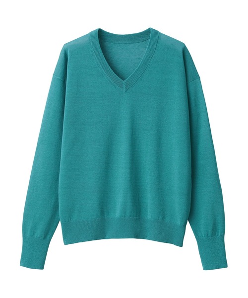 イエナ 美品 日本製 ゆったり モヘヤ51% Vネック ニット セーター 緑 セール】婦人 UVカットヘンプ混Vネックセーター（ニット