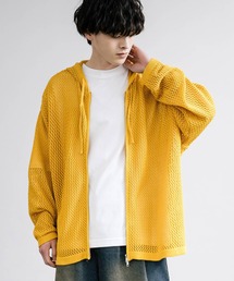 オーバーサイズメッシュ編みWジップニットパーカー