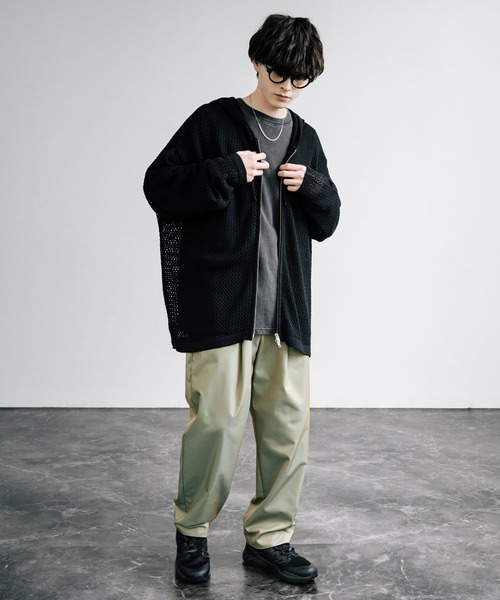 Rocky Monroe（ロッキーモンロー）の「オーバーサイズメッシュ編みＷジップニットパーカー（パーカー・メンズ・ブラック/ライトグレー/チャコールグレー/マスタード/ナチュラル・M/L）」の8枚目の写真