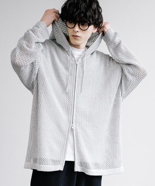 Rocky Monroe（ロッキーモンロー）の「オーバーサイズメッシュ編みＷジップニットパーカー（パーカー・メンズ・ブラック/ライトグレー/チャコールグレー/マスタード/ナチュラル・M/L）」の15枚目の写真