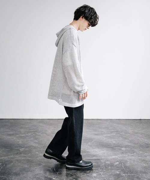 Rocky Monroe（ロッキーモンロー）の「オーバーサイズメッシュ編みＷジップニットパーカー（パーカー・メンズ・ブラック/ライトグレー/チャコールグレー/マスタード/ナチュラル・M/L）」の16枚目の写真