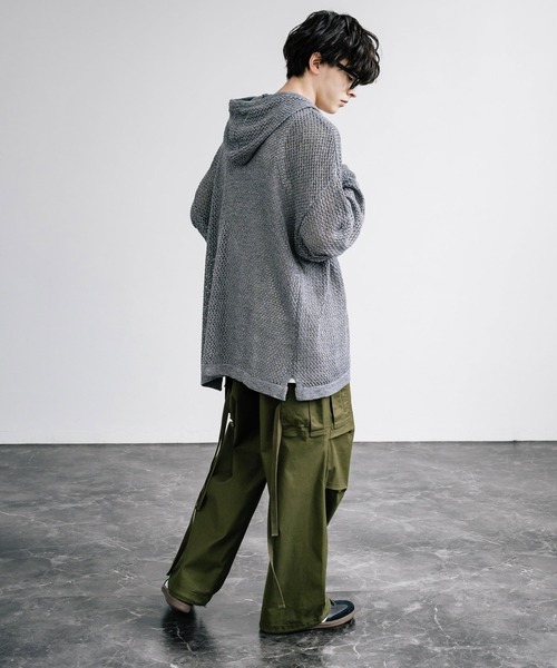 Rocky Monroe（ロッキーモンロー）の「オーバーサイズメッシュ編みＷジップニットパーカー（パーカー・メンズ・ブラック/ライトグレー/チャコールグレー/マスタード/ナチュラル・M/L）」の12枚目の写真