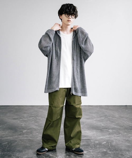 Rocky Monroe（ロッキーモンロー）の「オーバーサイズメッシュ編みＷジップニットパーカー（パーカー・メンズ・ブラック/ライトグレー/チャコールグレー/マスタード/ナチュラル・M/L）」の13枚目の写真