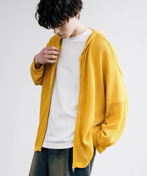 Rocky Monroe（ロッキーモンロー）の「オーバーサイズメッシュ編みＷジップニットパーカー（パーカー・メンズ・ブラック/ライトグレー/チャコールグレー/マスタード/ナチュラル・M/L）」の22枚目の写真