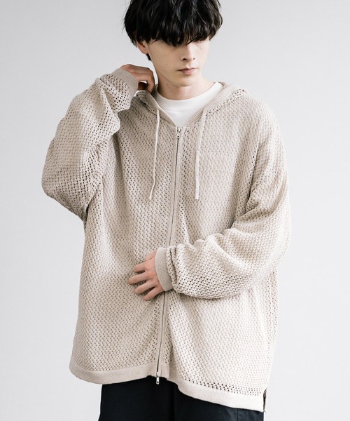 Rocky Monroe（ロッキーモンロー）の「オーバーサイズメッシュ編みＷジップニットパーカー（パーカー・メンズ・ブラック/ライトグレー/チャコールグレー/マスタード/ナチュラル・M/L）」の18枚目の写真