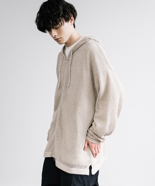 Rocky Monroe（ロッキーモンロー）の「オーバーサイズメッシュ編みＷジップニットパーカー（パーカー・メンズ・ブラック/ライトグレー/チャコールグレー/マスタード/ナチュラル・M/L）」の19枚目の写真