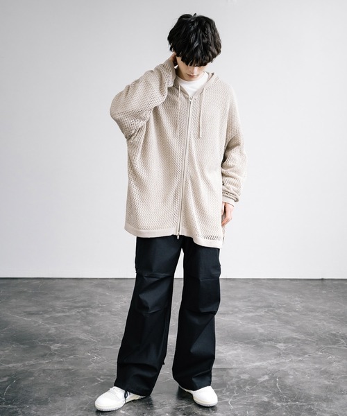 Rocky Monroe（ロッキーモンロー）の「オーバーサイズメッシュ編みＷジップニットパーカー（パーカー・メンズ・ブラック/ライトグレー/チャコールグレー/マスタード/ナチュラル・M/L）」の20枚目の写真