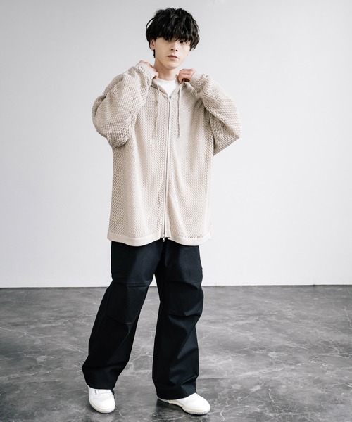 Rocky Monroe（ロッキーモンロー）の「オーバーサイズメッシュ編みＷジップニットパーカー（パーカー・メンズ・ブラック/ライトグレー/チャコールグレー/マスタード/ナチュラル・M/L）」の21枚目の写真