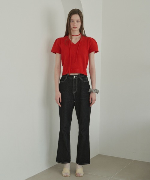 GIUNON（ジウノン）の「tie set summer knit / タイセットサマーニット（ニット/セーター・レディース・レッド/アイボリー・FREE）」の4枚目の写真