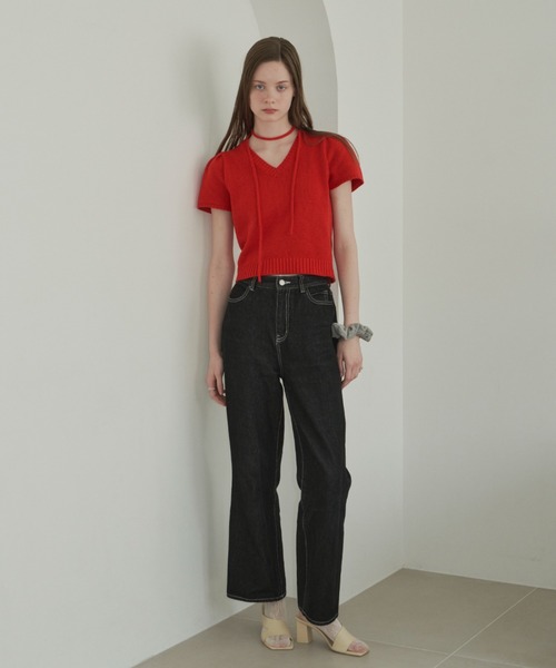 GIUNON（ジウノン）の「tie set summer knit / タイセットサマーニット（ニット/セーター・レディース・レッド/アイボリー・FREE）」の7枚目の写真