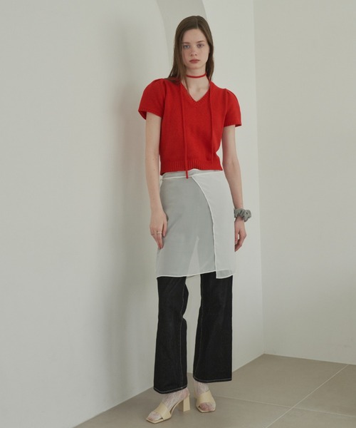 GIUNON（ジウノン）の「tie set summer knit / タイセットサマーニット（ニット/セーター・レディース・レッド/アイボリー・FREE）」の12枚目の写真