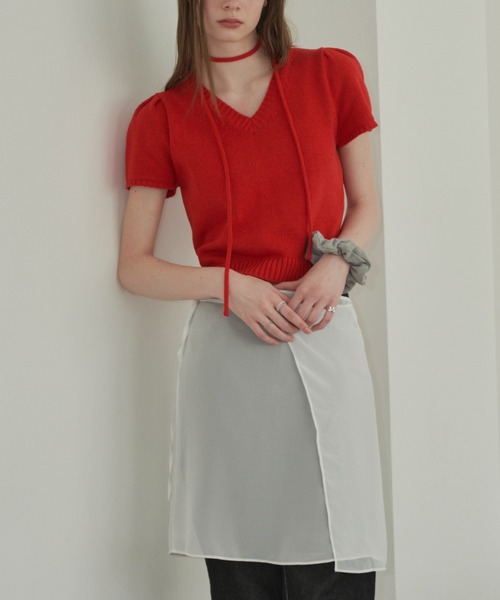 GIUNON（ジウノン）の「tie set summer knit / タイセットサマーニット（ニット/セーター・レディース・レッド/アイボリー・FREE）」の10枚目の写真