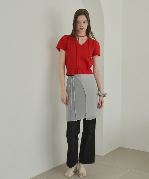 GIUNON（ジウノン）の「tie set summer knit / タイセットサマーニット（ニット/セーター・レディース・レッド/アイボリー・FREE）」の14枚目の写真