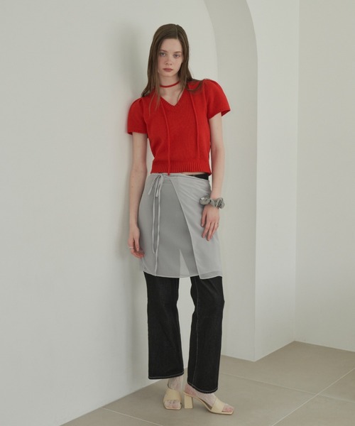 GIUNON（ジウノン）の「tie set summer knit / タイセットサマーニット（ニット/セーター・レディース・レッド/アイボリー・FREE）」の15枚目の写真