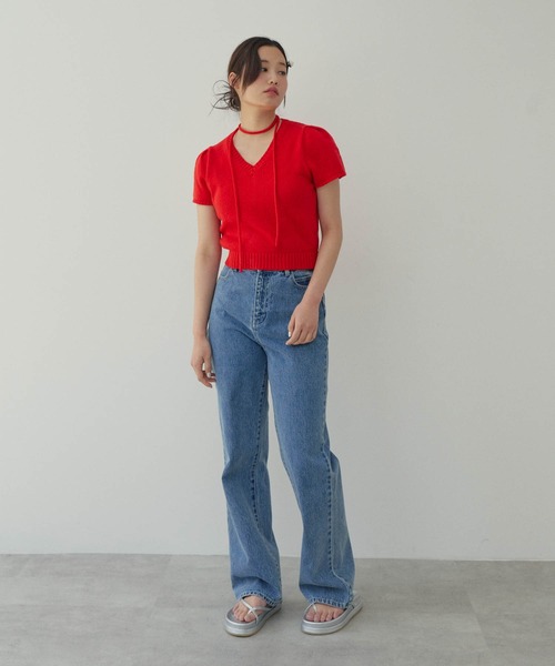 GIUNON（ジウノン）の「tie set summer knit / タイセットサマーニット（ニット/セーター・レディース・レッド/アイボリー・FREE）」の21枚目の写真