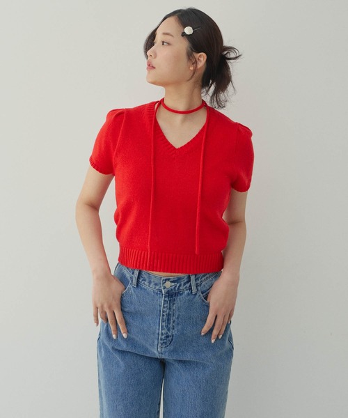 GIUNON（ジウノン）の「tie set summer knit / タイセットサマーニット（ニット/セーター・レディース・レッド/アイボリー・FREE）」の17枚目の写真