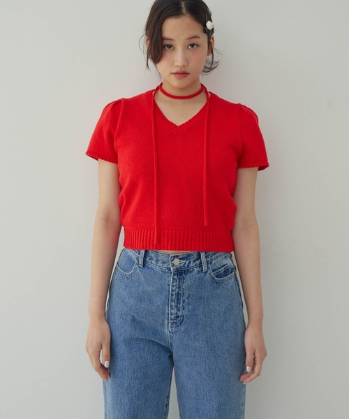 GIUNON（ジウノン）の「tie set summer knit / タイセットサマーニット（ニット/セーター・レディース・レッド/アイボリー・FREE）」の19枚目の写真